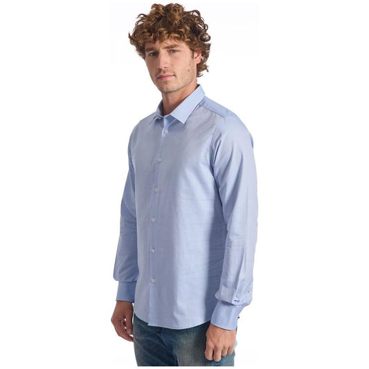 Baldinini Trend Light Blue Cotton Men Shirt Baldinini Trend Dark Gray