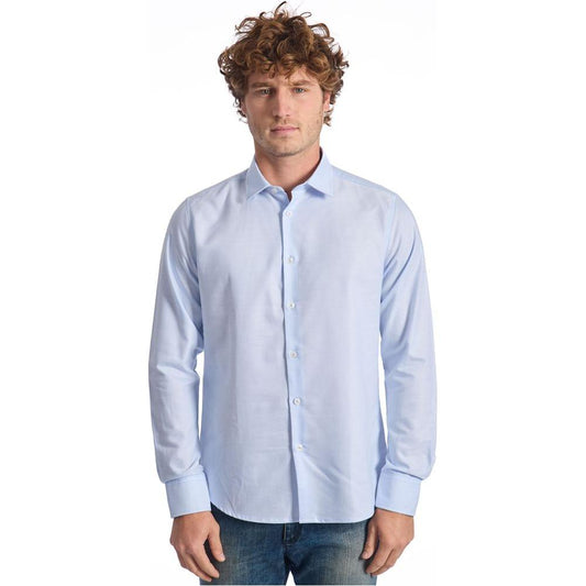 Baldinini Trend Light Blue Cotton Men Shirt Baldinini Trend Light Gray