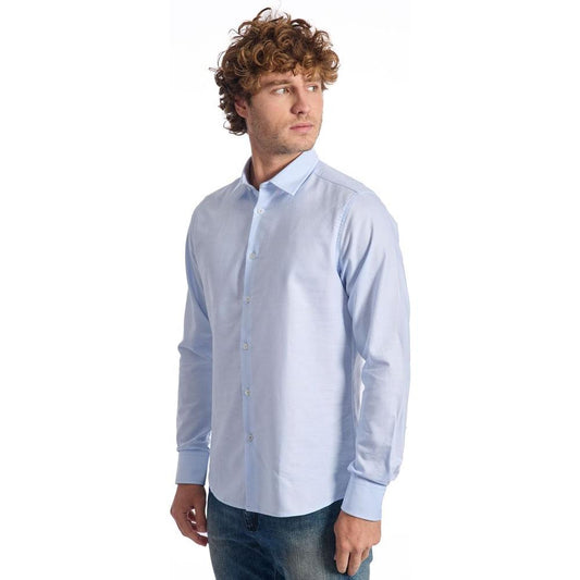 Baldinini Trend Light Blue Cotton Men Shirt Baldinini Trend Gray