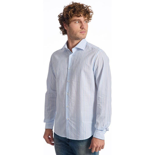 Baldinini Trend Light Blue Cotton Men Shirt Baldinini Trend Gray