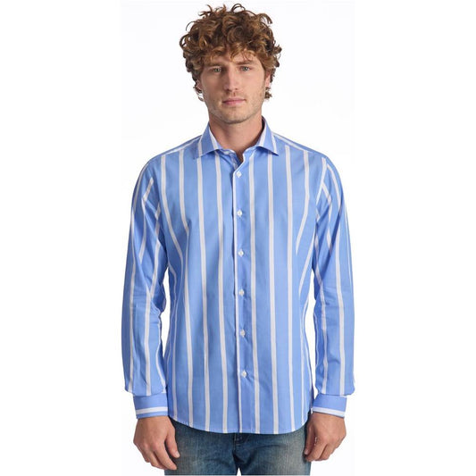 Baldinini Trend Light Blue Cotton Men Shirt Baldinini Trend Cornflower Blue