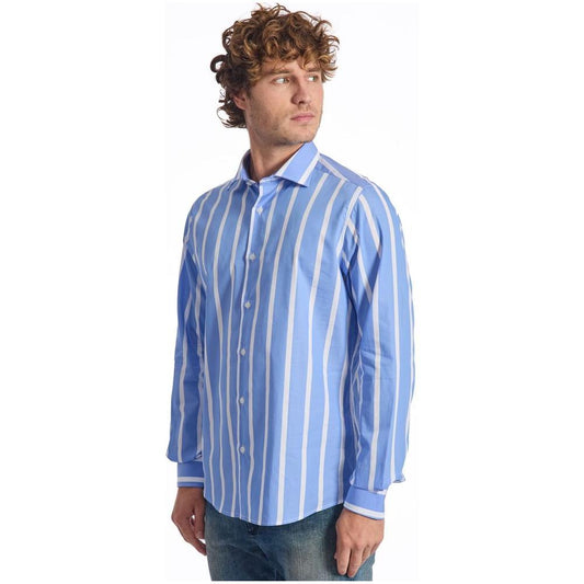 Baldinini Trend Light Blue Cotton Men Shirt Baldinini Trend Light Slate Gray