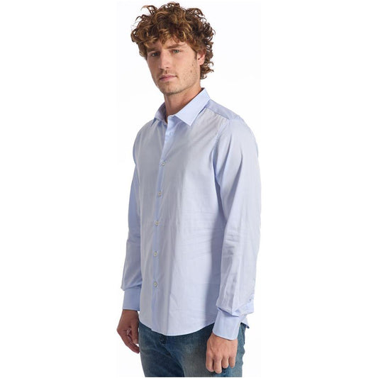 Baldinini Trend Light Blue Cotton Men Shirt Baldinini Trend Gray