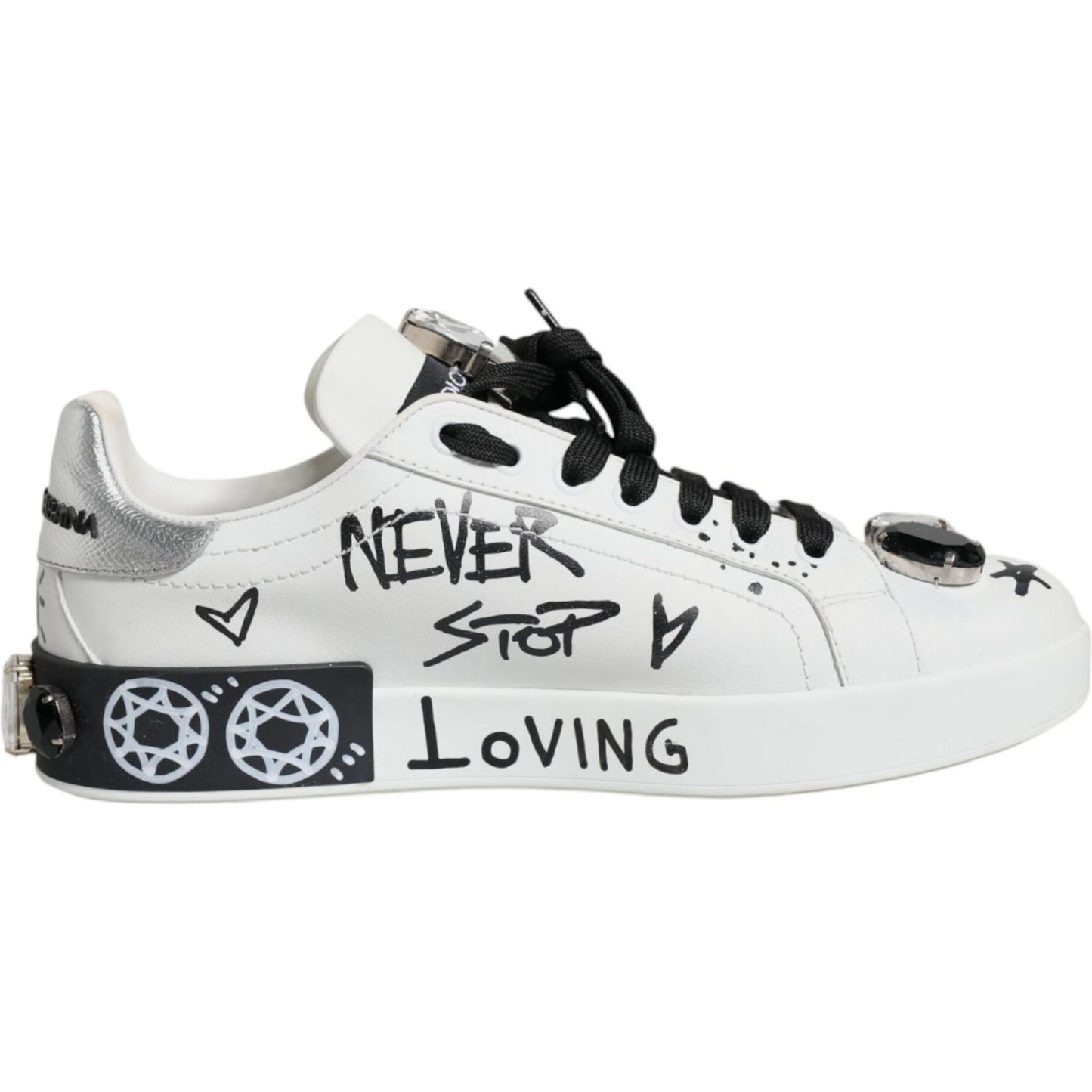 Dolce & Gabbana White Crystal Portofino Low Top Sneaker Shoes Dolce & Gabbana