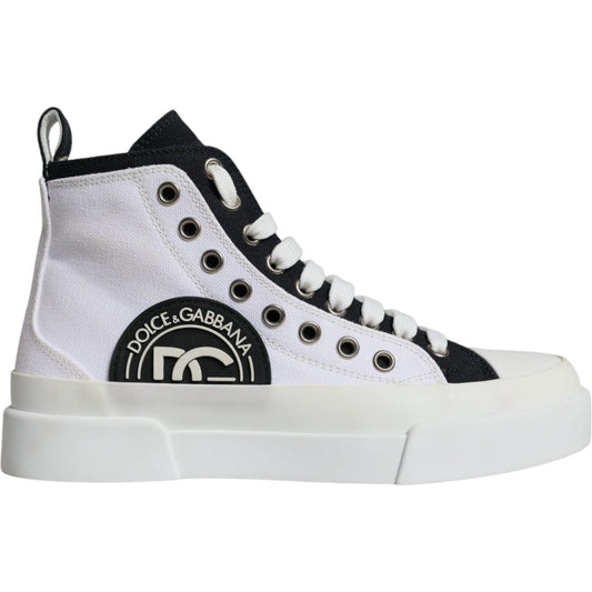 Dolce & Gabbana White Black Canvas Logo Mid Top Sneakers Shoes Dolce & Gabbana