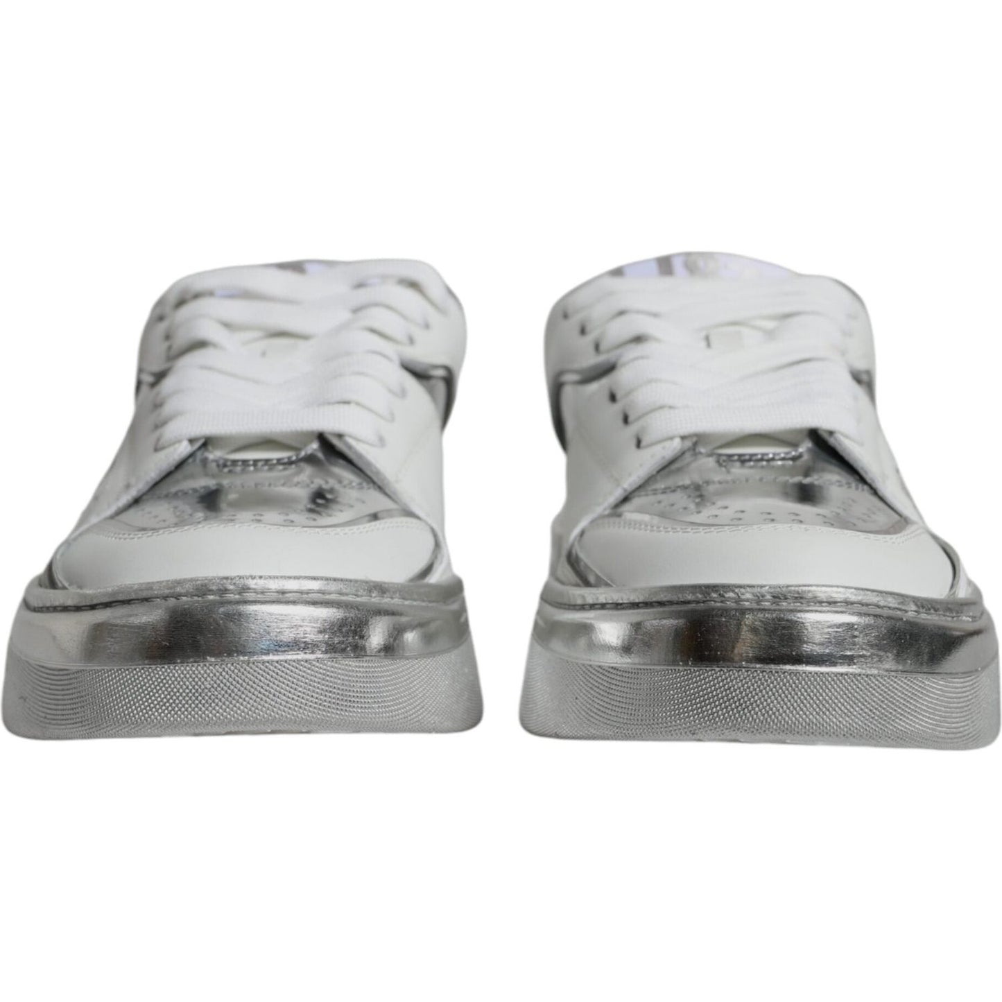 Dolce & Gabbana White Silver Leather Low Top Sneakers Shoes Dolce & Gabbana Dark Gray