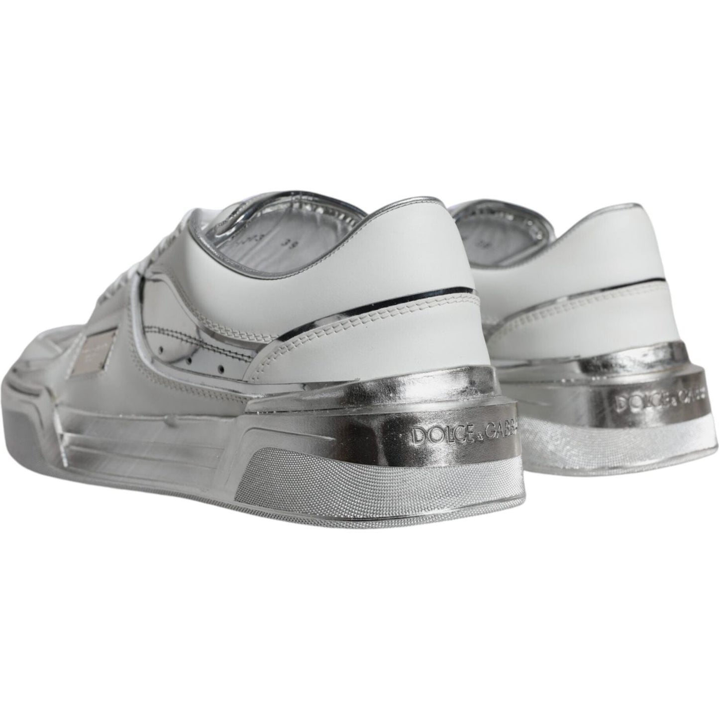 Dolce & Gabbana White Silver Leather Low Top Sneakers Shoes Dolce & Gabbana Dark Gray