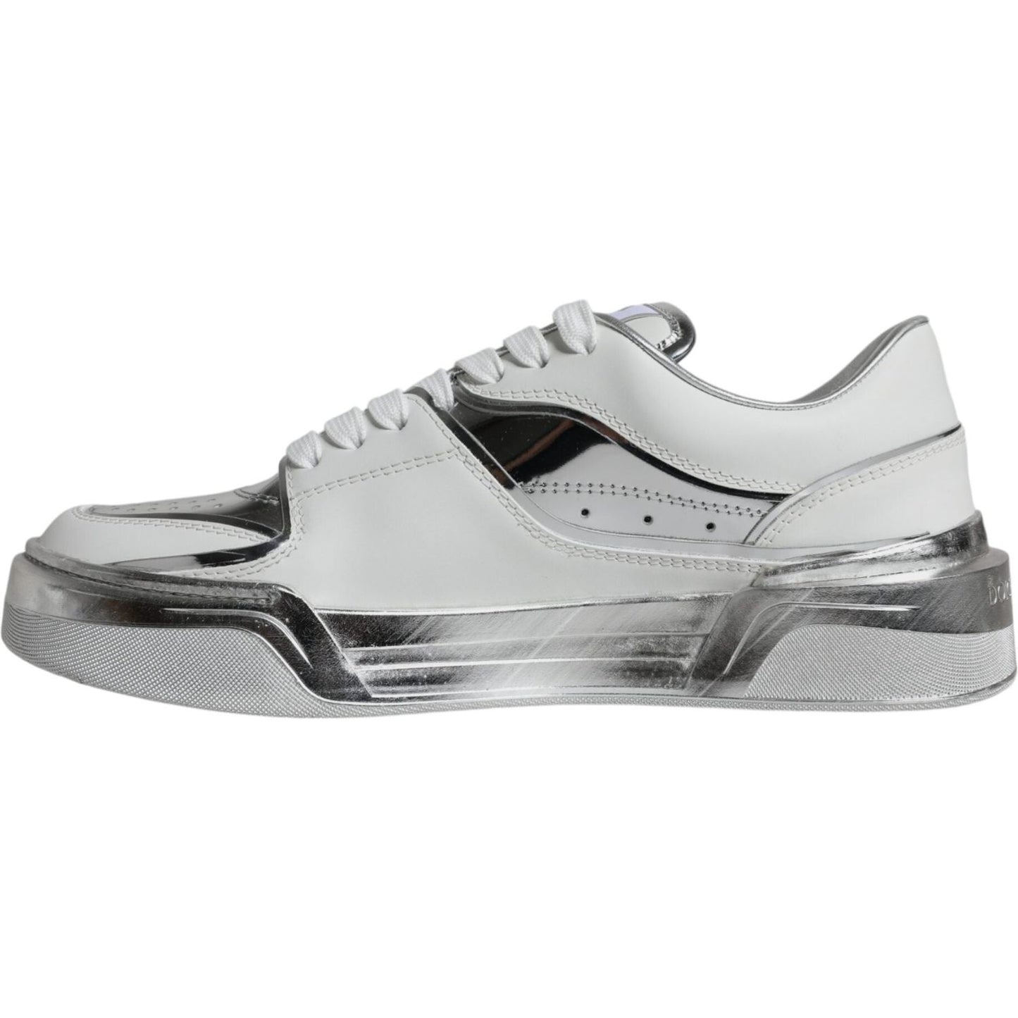 Dolce & Gabbana White Silver Leather Low Top Sneakers Shoes Dolce & Gabbana Gray