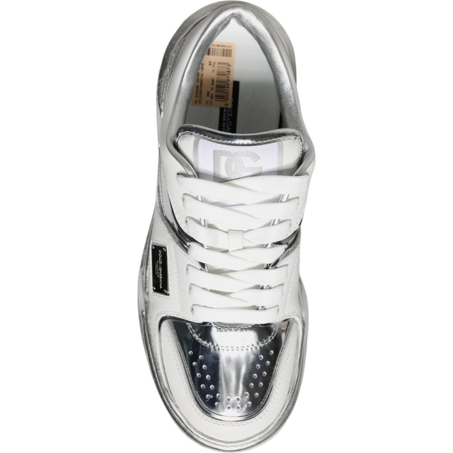 Dolce & Gabbana White Silver Leather Low Top Sneakers Shoes Dolce & Gabbana Light Gray