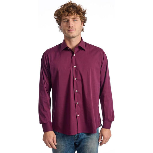 Baldinini Trend Burgundy Cotton Men Shirt Baldinini Trend Saddle Brown