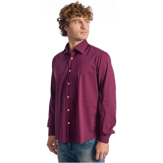 Baldinini Trend Burgundy Cotton Men Shirt Baldinini Trend Dim Gray
