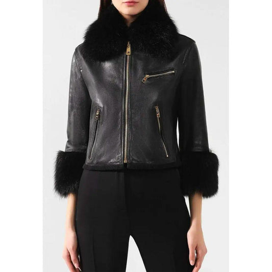 Dolce & Gabbana Black Leather Di Lambskin Jackets & Coat Dolce & Gabbana