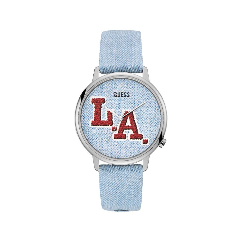 Guess Blue Leather Watch Guess Light Steel Blue