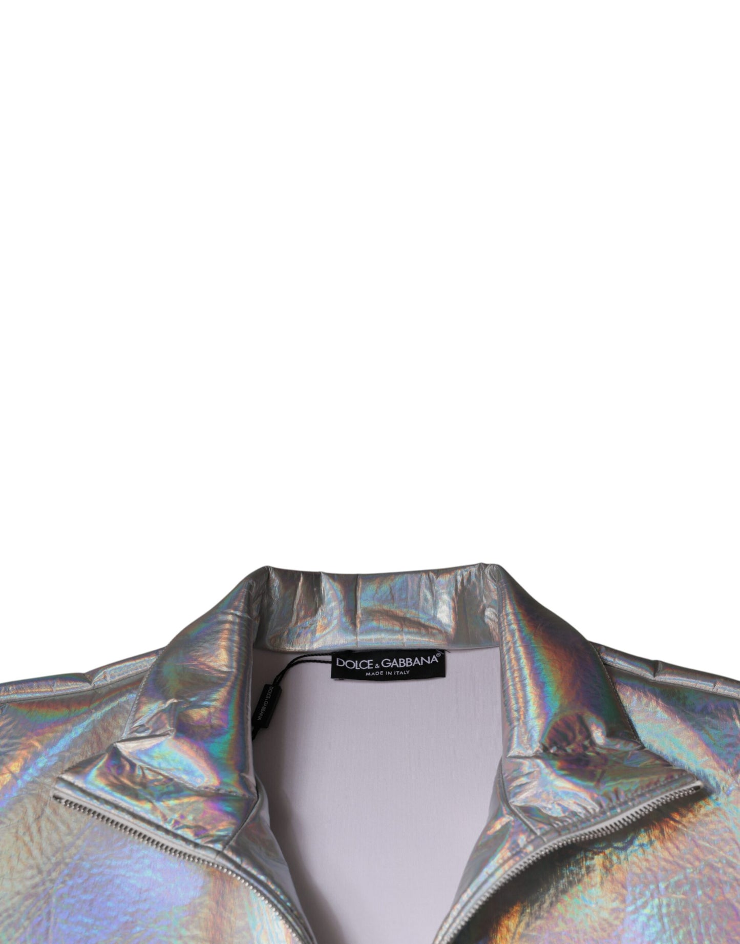 Dolce & Gabbana Silver Iridescent Full Zip Men Bomber Jacket Dolce & Gabbana