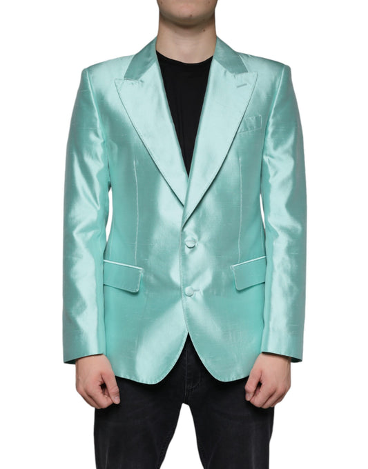 Dolce & Gabbana Mint Green Silk Single Breasted Coat Blazer