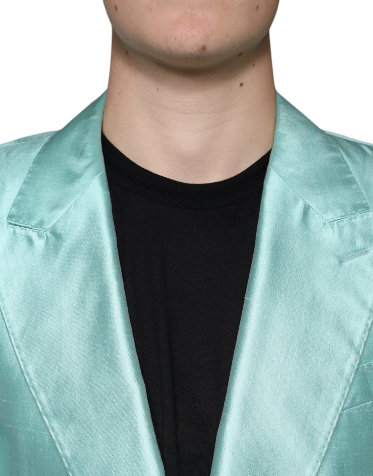 Dolce & Gabbana Mint Green Silk Single Breasted Coat Blazer Dolce & Gabbana