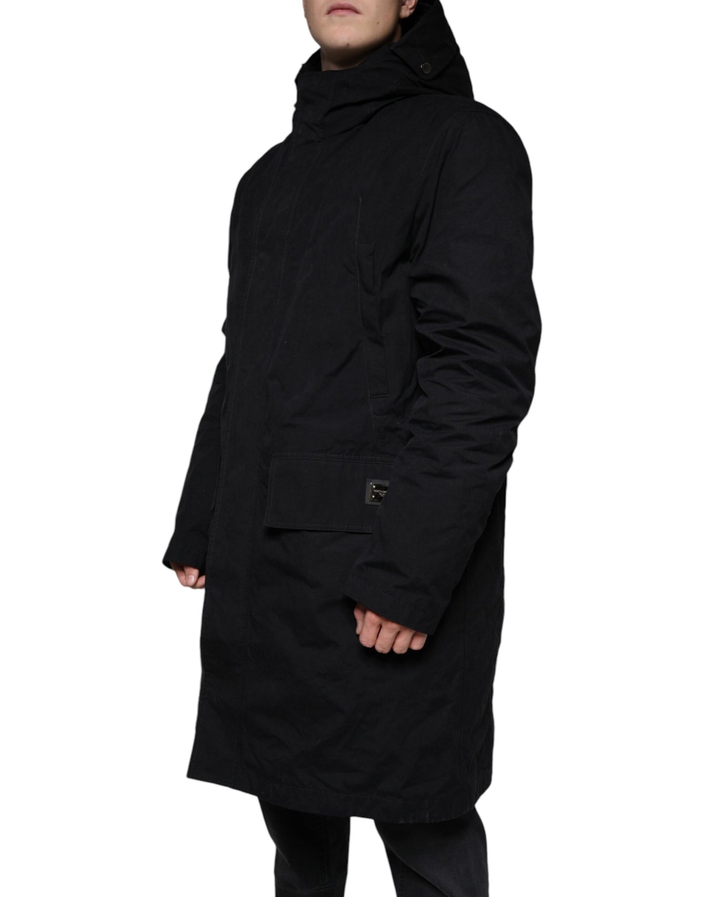 Dolce & Gabbana Black Hooded Parka Cotton Trench Coat Jacket Dolce & Gabbana