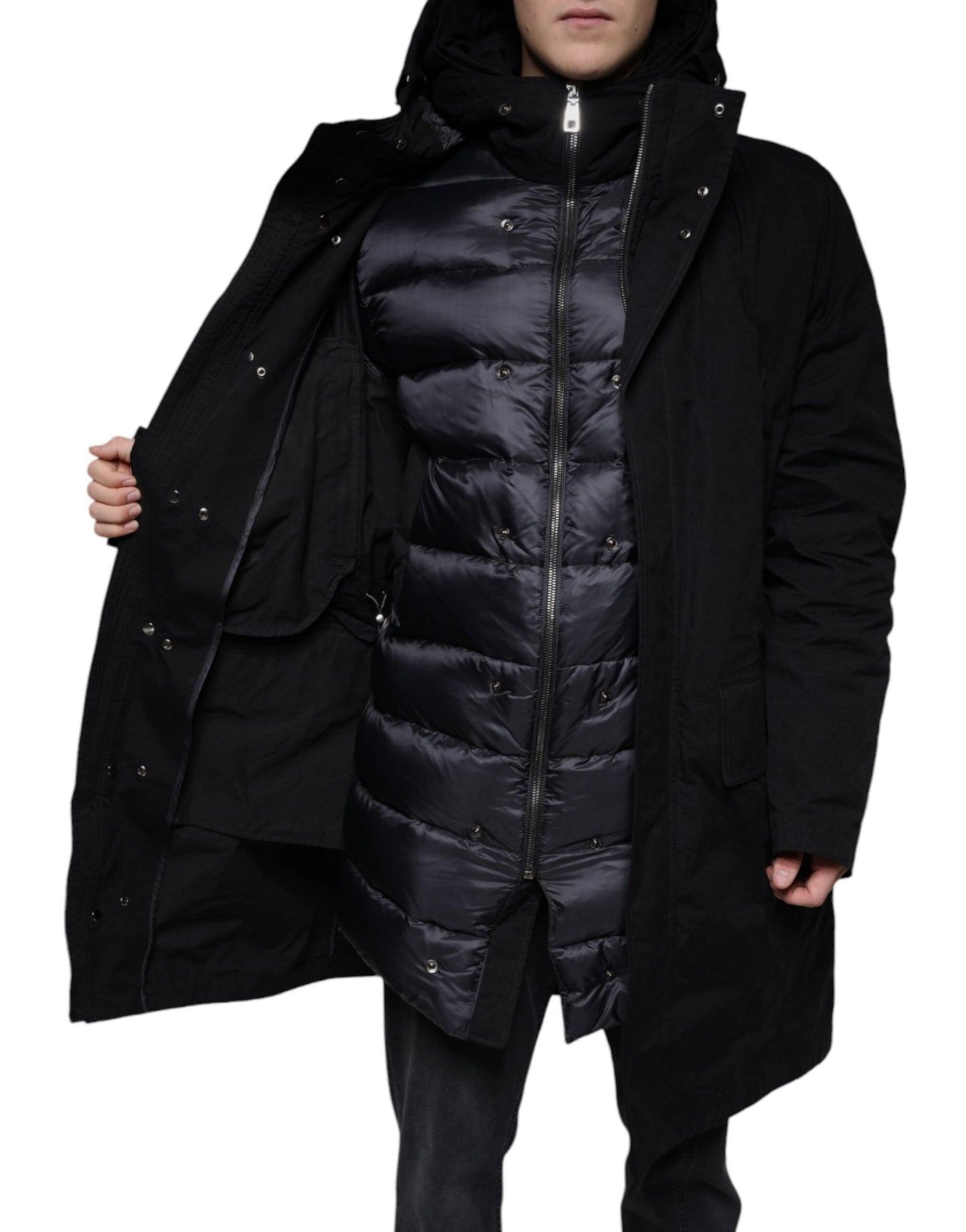 Dolce & Gabbana Black Hooded Parka Cotton Trench Coat Jacket Dolce & Gabbana