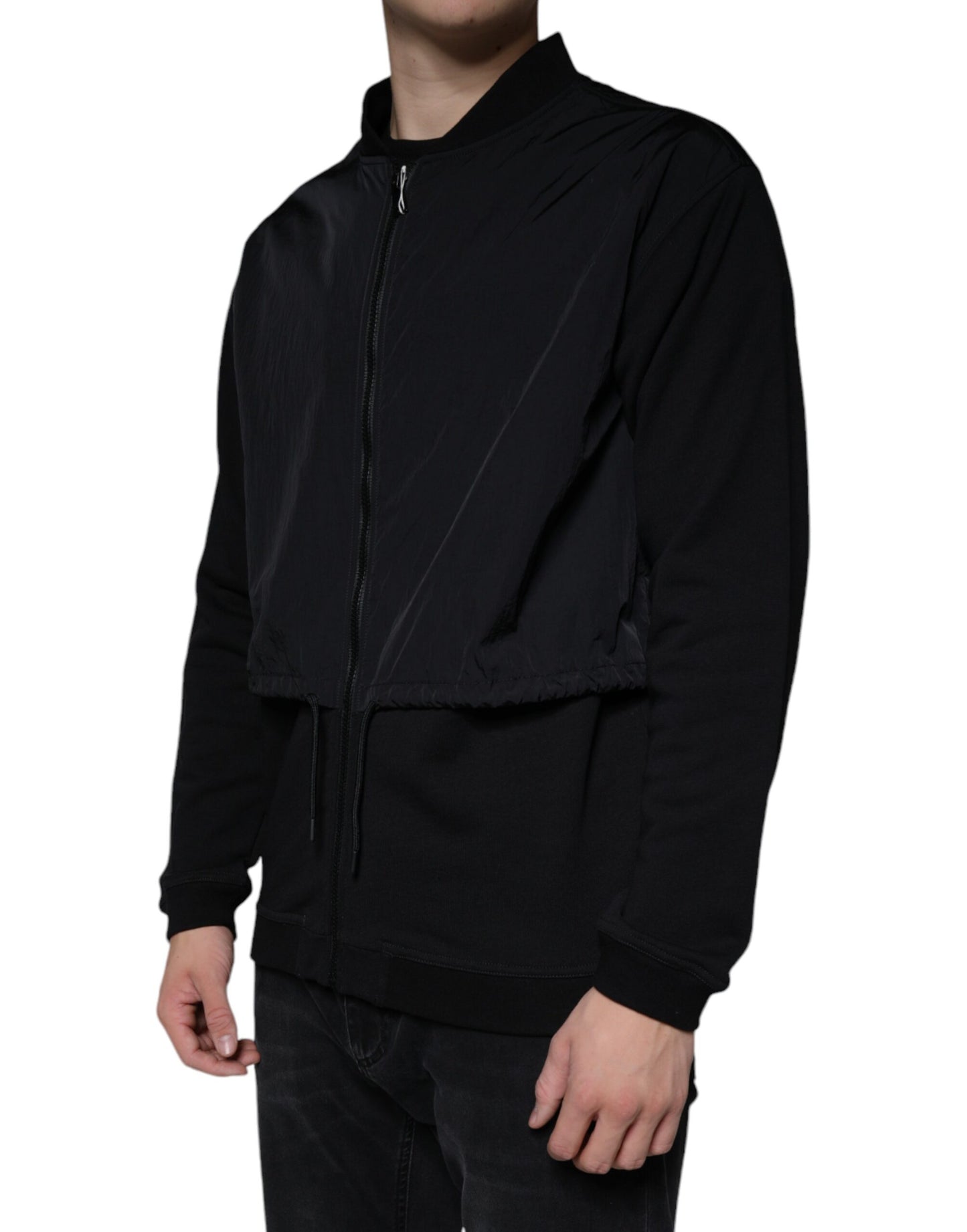 MSGM Black Cotton Full Zip Bomber Long Sleeves Jacket MSGM