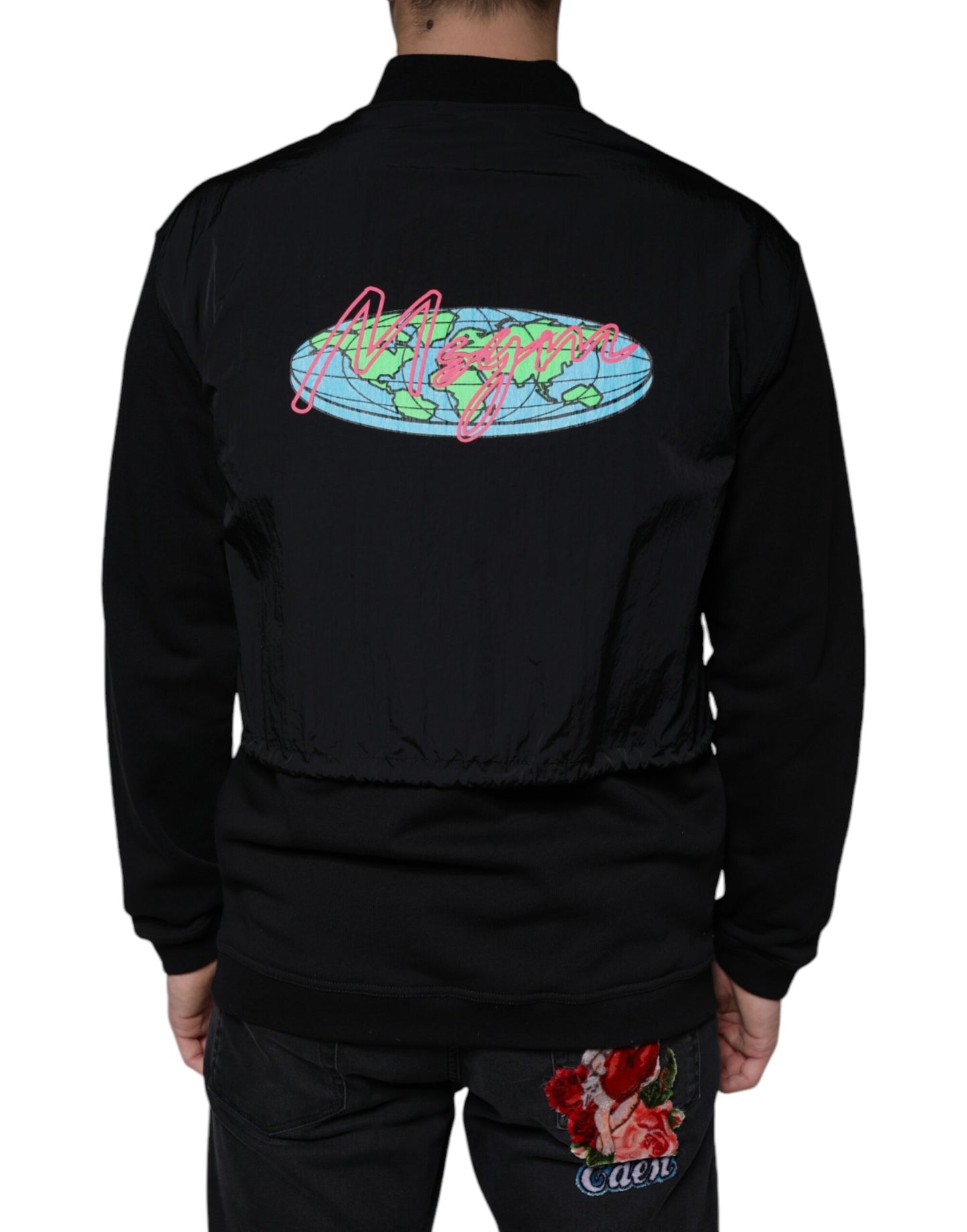 MSGM Black Cotton Full Zip Bomber Long Sleeves Jacket MSGM