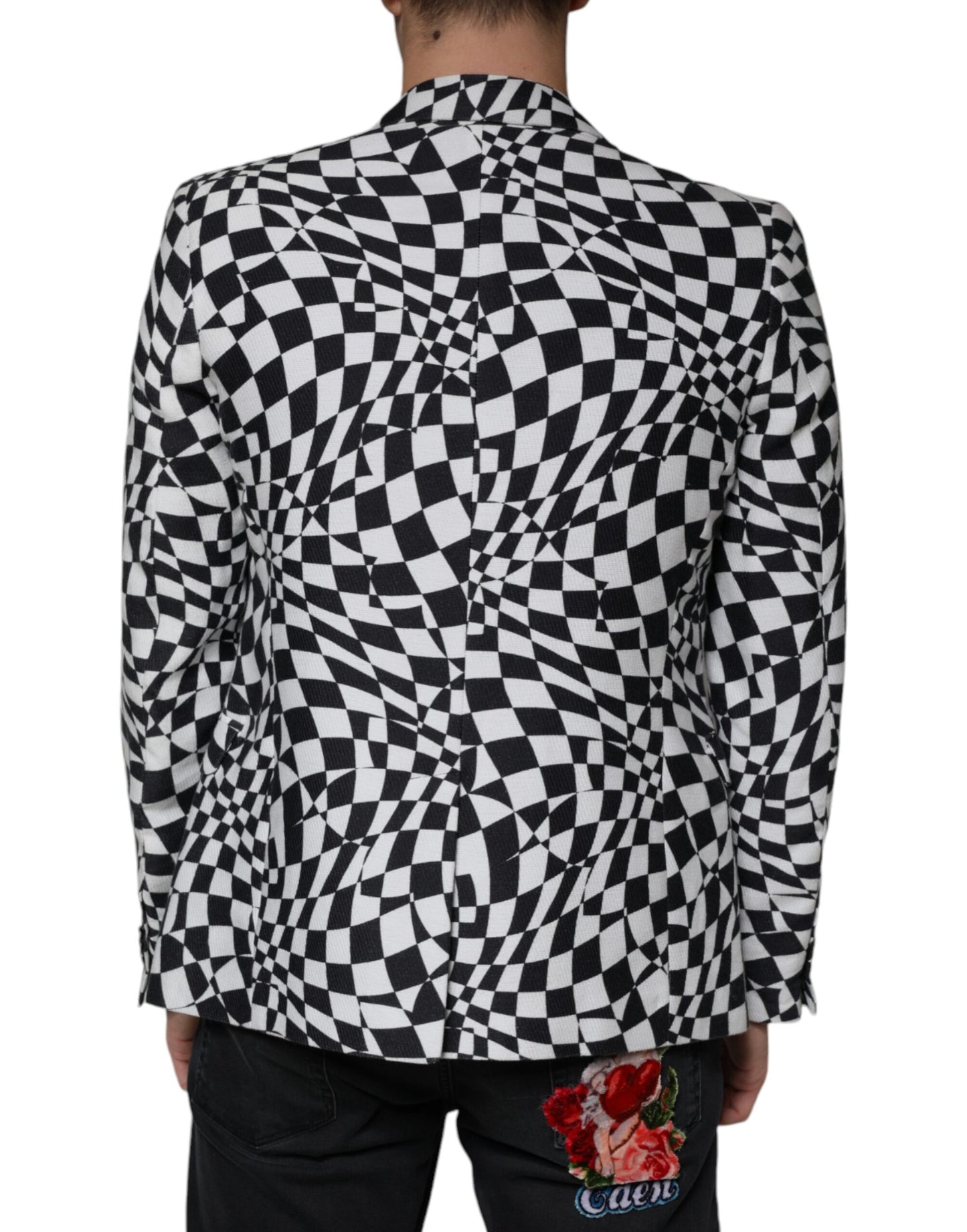 John Richmond Black White Checkered Crystal Single Breasted Blazer John Richmond