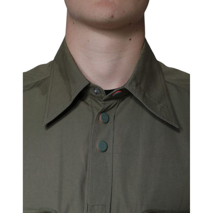 Dolce & Gabbana Military Green Cotton Bend Collared Coat Jacket