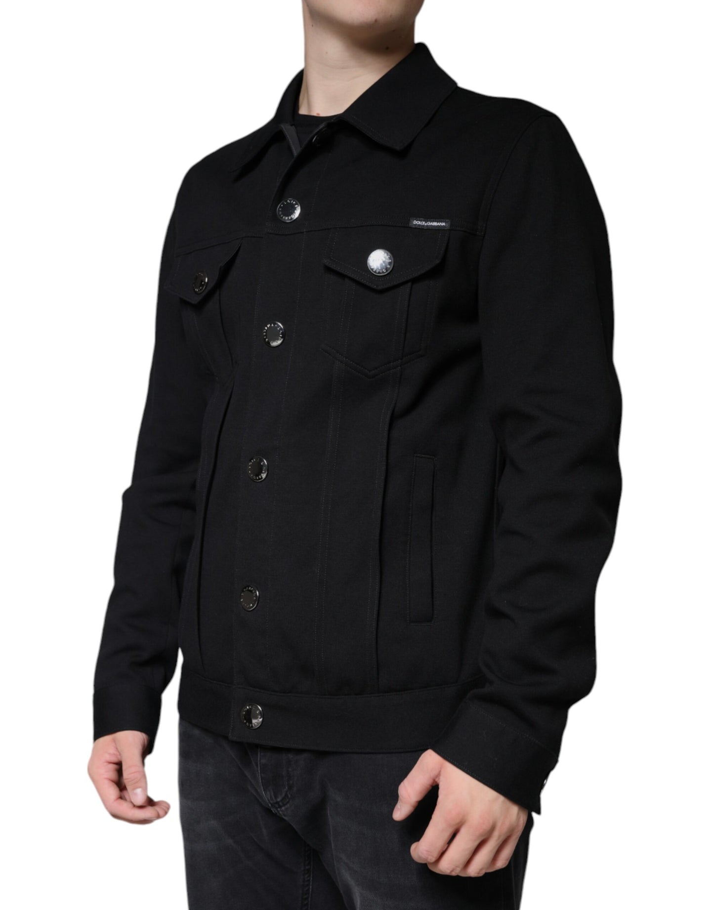 Dolce & Gabbana Black Cotton Blend Button Down Jacket Dolce & Gabbana