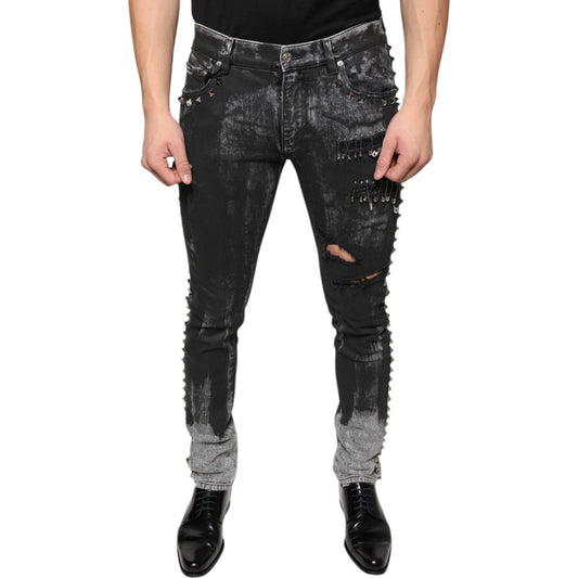 Dolce & Gabbana Black Embellished Cotton Skinny Denim Jeans Dolce & Gabbana