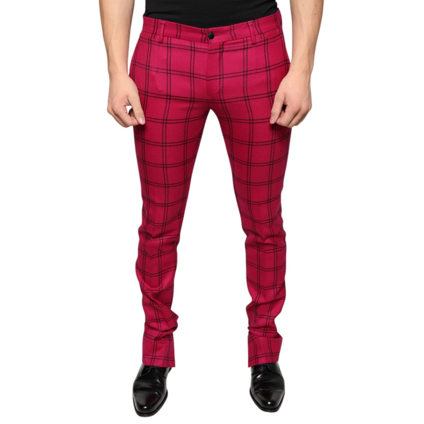 Dolce & Gabbana Pink Checkered Wool Skinny Pants