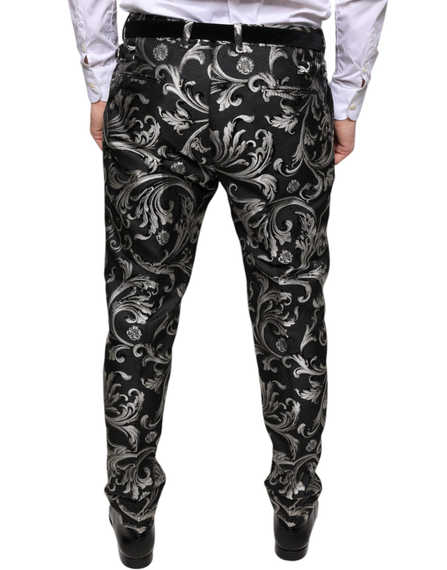 Dolce & Gabbana Black Jacquard Skinny Dress Pants Dolce & Gabbana