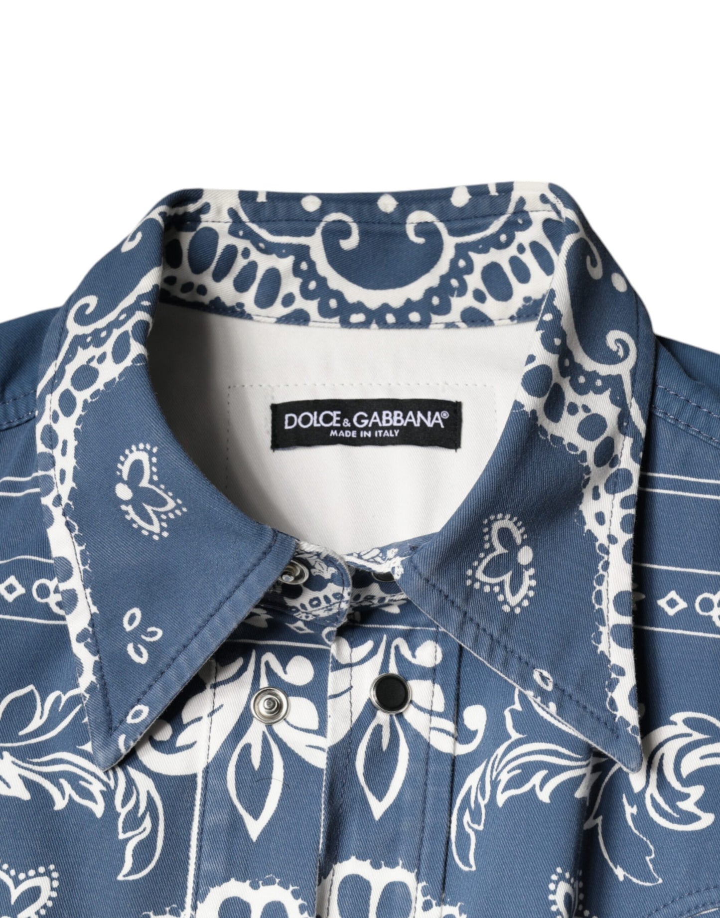 Dolce & Gabbana Blue White Bandana Print Cotton Casual Shirt Dolce & Gabbana