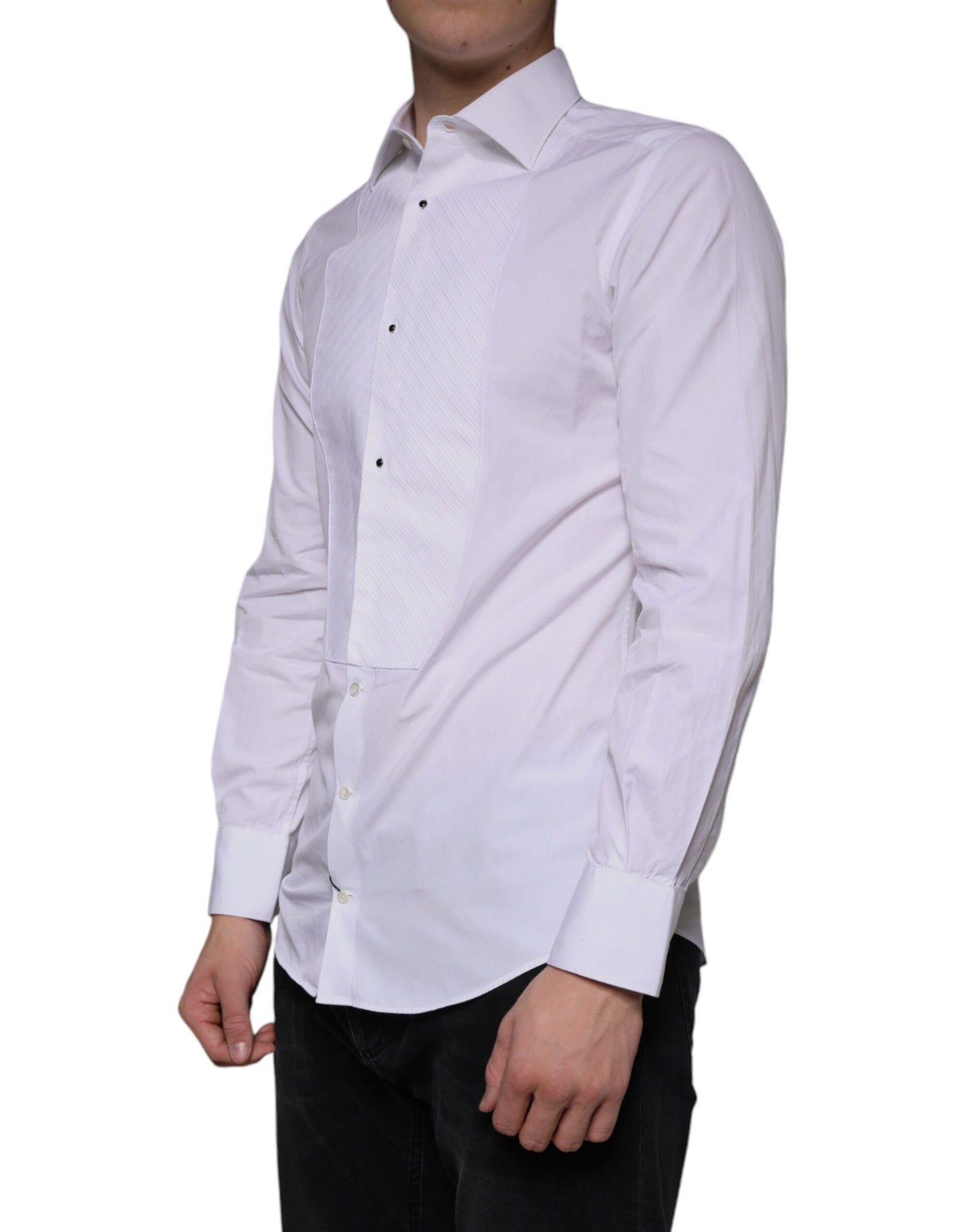 Dolce & Gabbana White Bib Cotton Poplin GOLD Men Formal Shirt Dolce & Gabbana