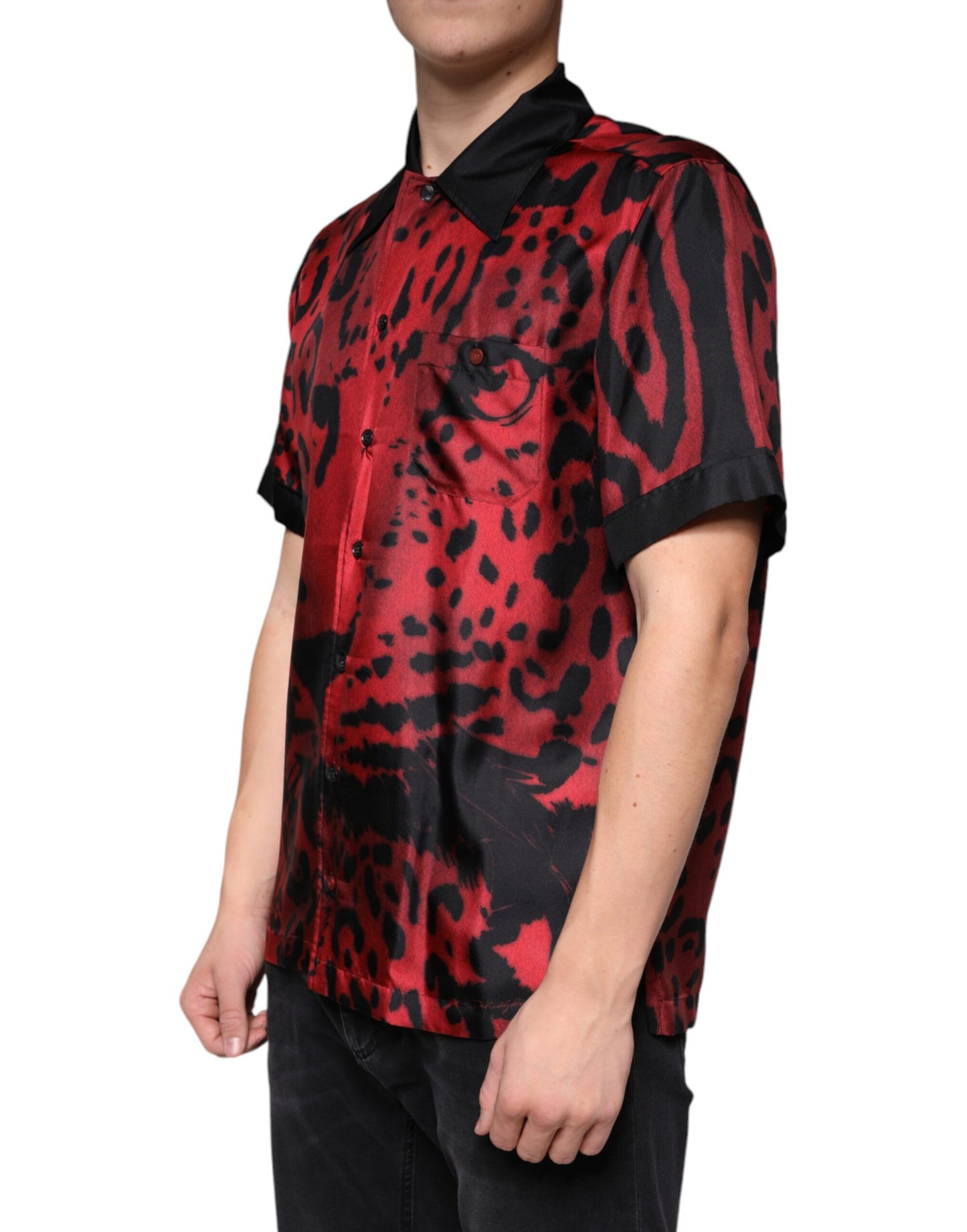 Dolce & Gabbana Red Leopard Silk Button Down Casual Shirt Dolce & Gabbana