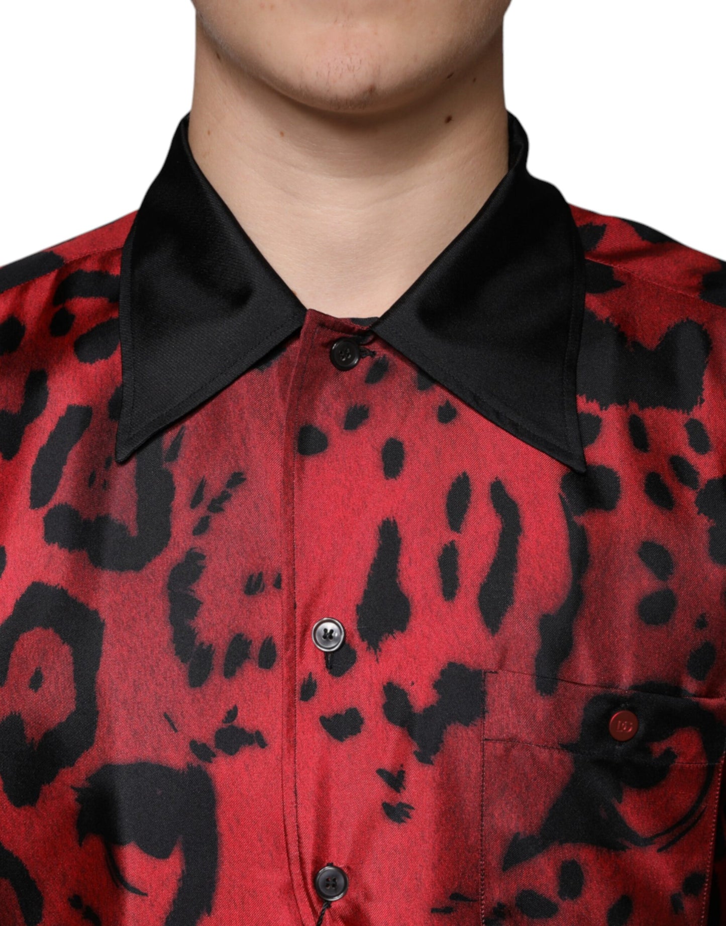 Dolce & Gabbana Red Leopard Silk Button Down Casual Shirt Dolce & Gabbana