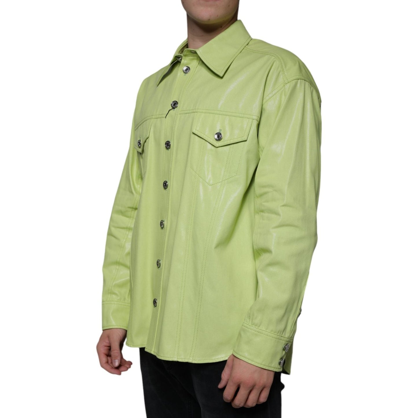 Dolce & Gabbana Green Cotton Collared Men Button Down Shirt Dolce & Gabbana