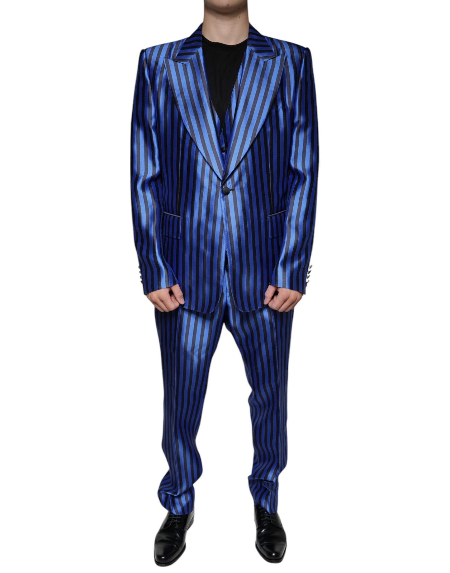 Dolce & Gabbana Metallic Blue Stripes Formal 3 Piece Suit Dolce & Gabbana