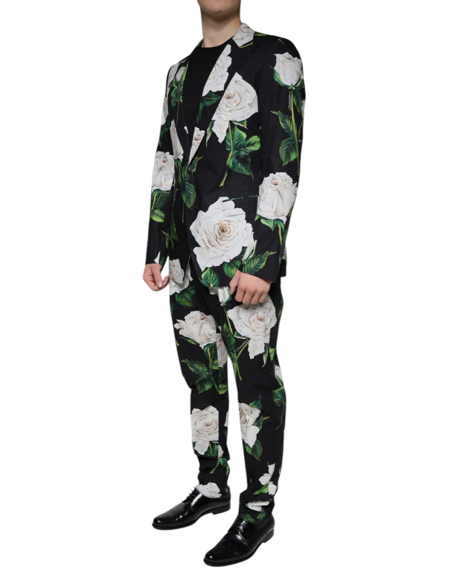 Dolce & Gabbana Black Rose Cotton Men Formal 2 Piece Suit Dolce & Gabbana