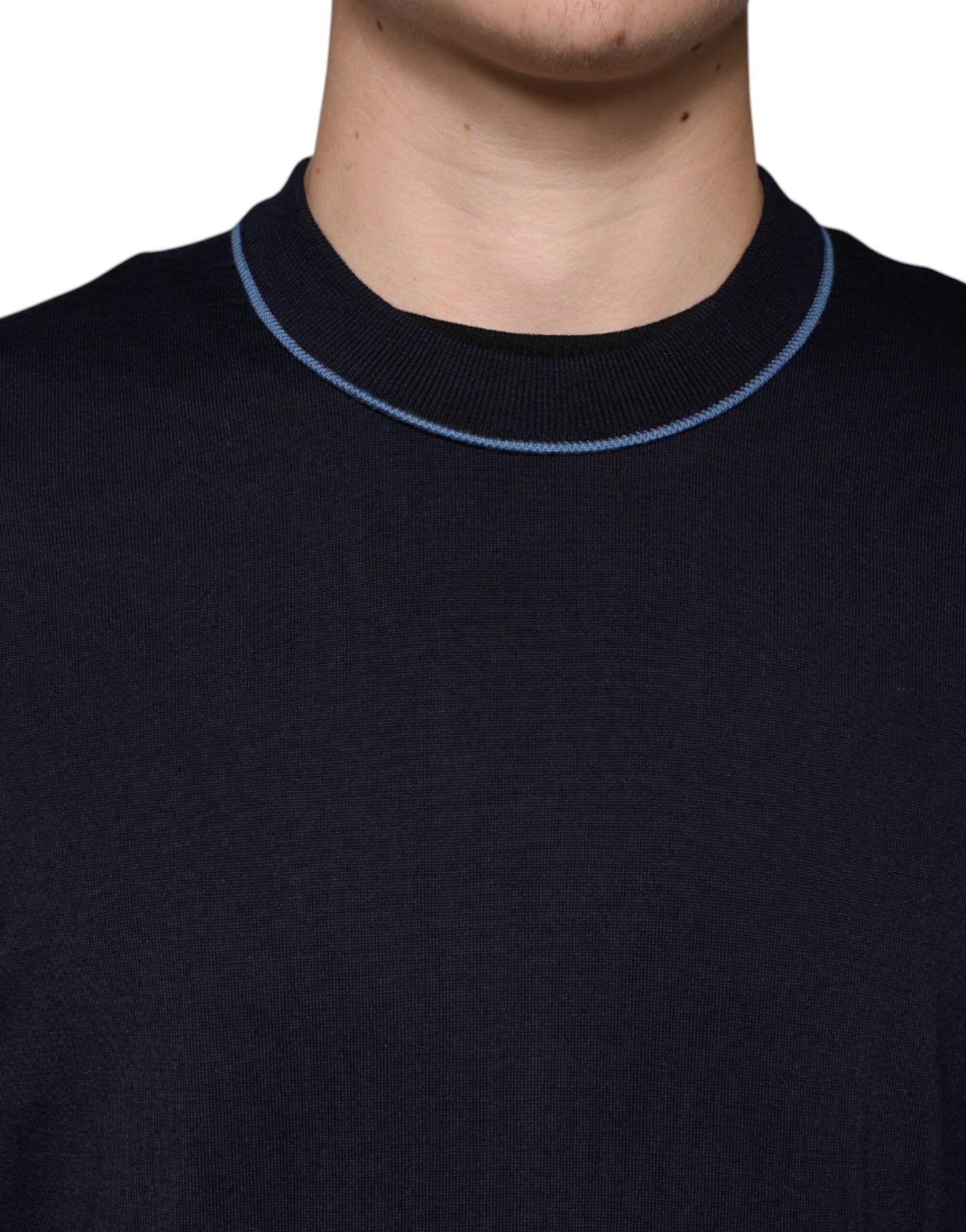 Dolce & Gabbana Dark Blue Wool Crew Neck Men Pullover Sweater Dolce & Gabbana