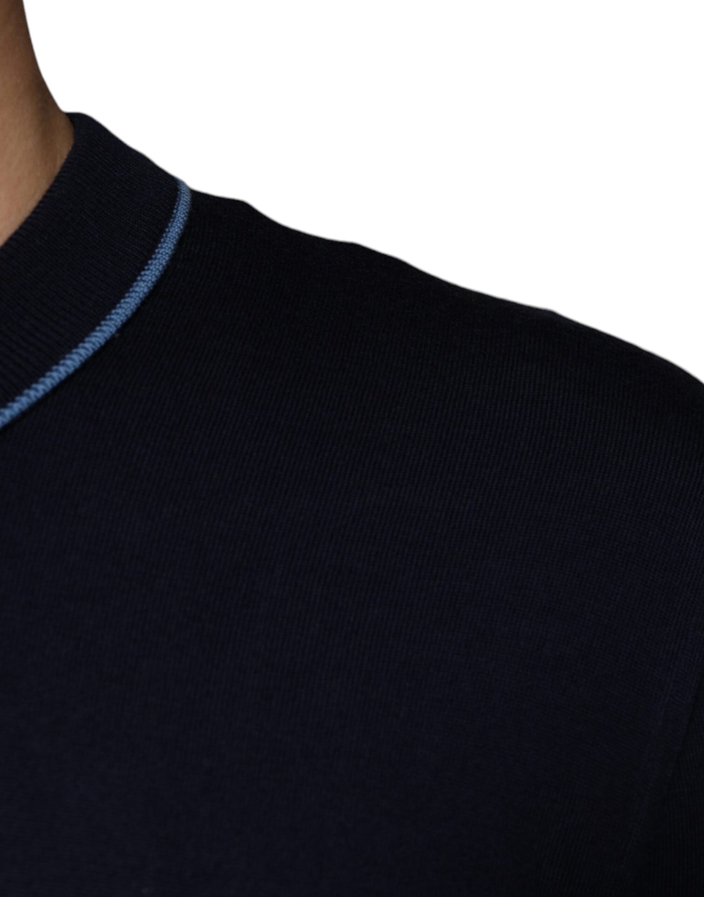 Dolce & Gabbana Dark Blue Wool Crew Neck Men Pullover Sweater Dolce & Gabbana