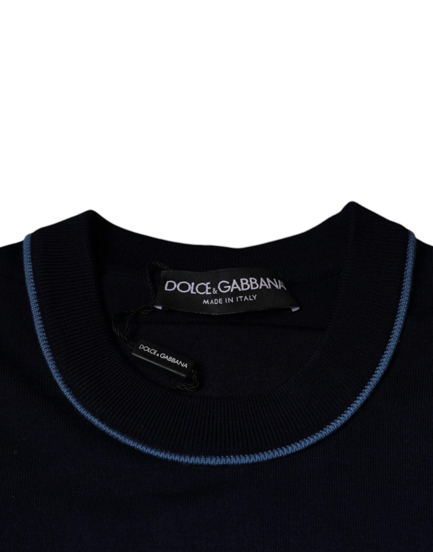 Dolce & Gabbana Dark Blue Wool Crew Neck Men Pullover Sweater Dolce & Gabbana