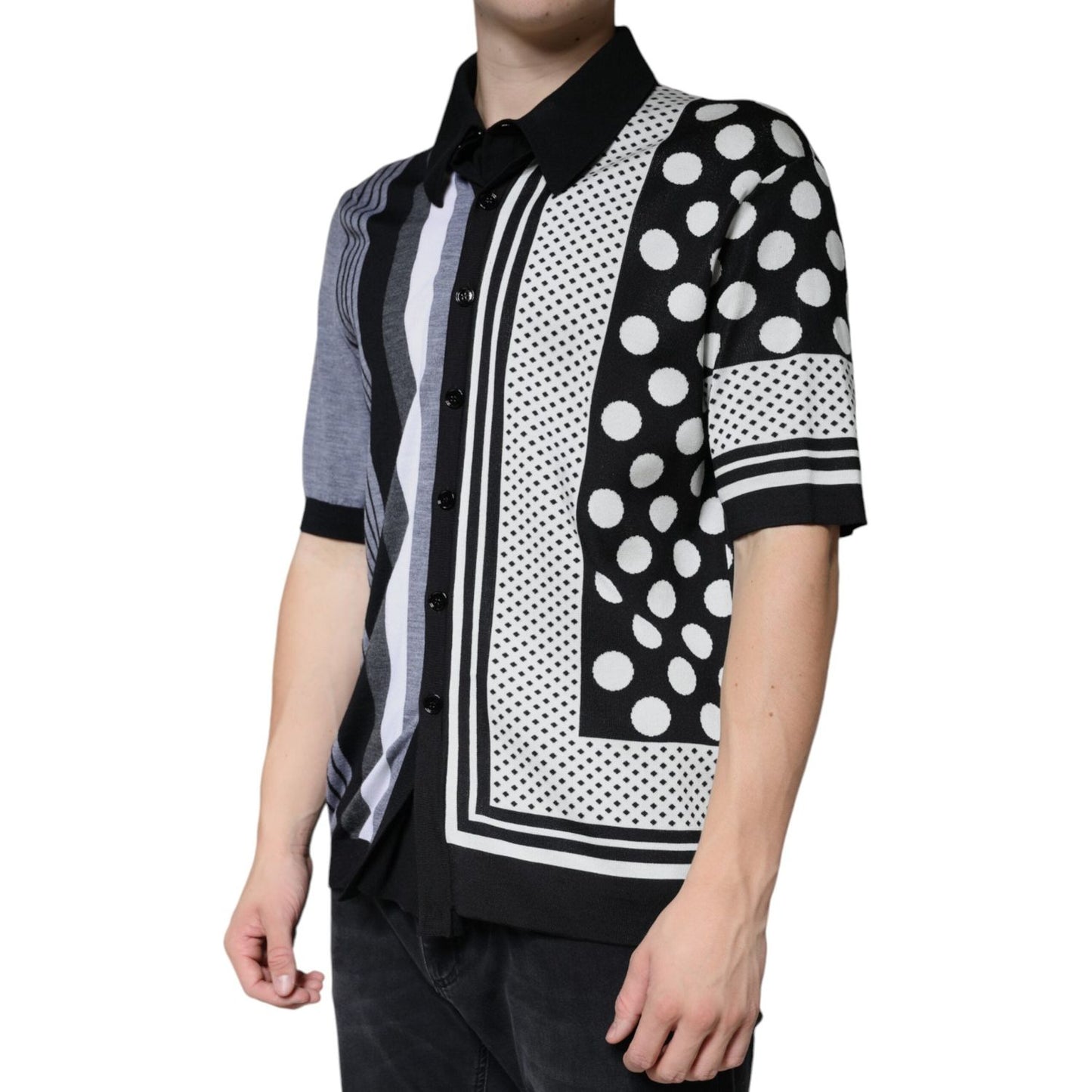 Dolce & Gabbana Black White Polka Dot Collared Polo T-shirt Dolce & Gabbana