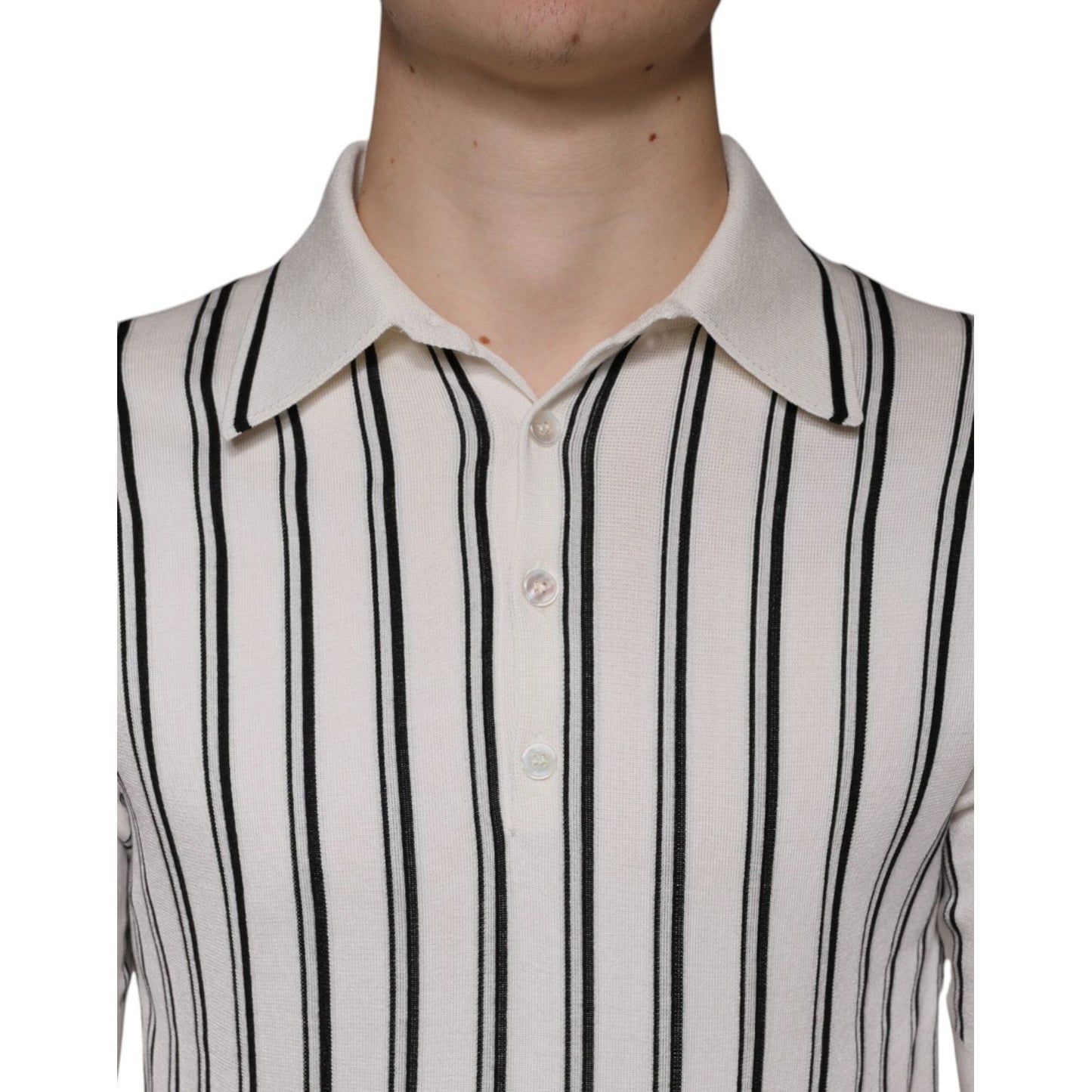 Dolce & Gabbana White Black Stripe Polo Short Sleeve T-shirt Dolce & Gabbana