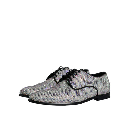 Dolce & Gabbana Silver Leather Rhinestones Derby Dress Shoes