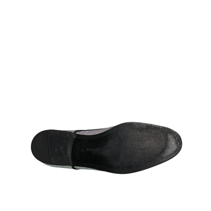 Dolce & Gabbana Silver Leather Rhinestones Derby Dress Shoes