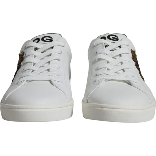 Dolce & Gabbana White Silver Sacred Heart Men Sneakers Shoes