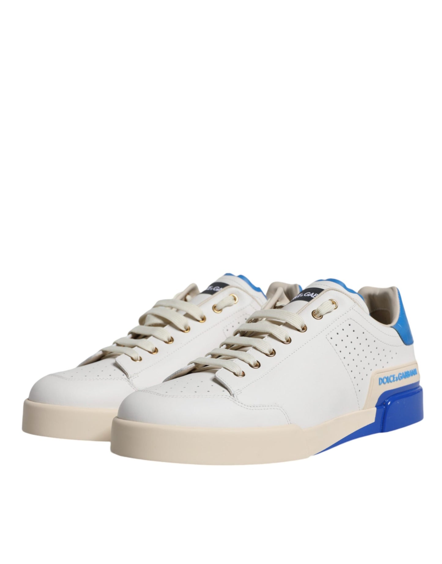 Dolce & Gabbana White Blue Perforated Low Top Sneakers Shoes Dolce & Gabbana