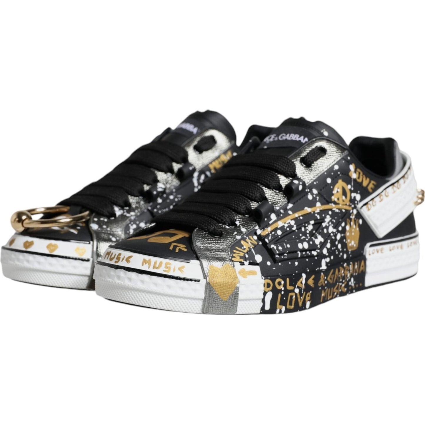 Dolce & Gabbana Black White Portofino Low Top Sneakers Shoes Dolce & Gabbana