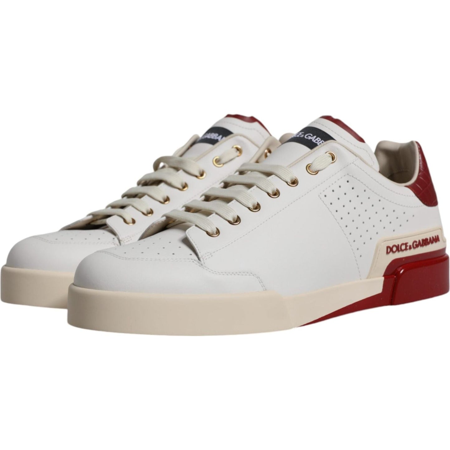 Dolce & Gabbana White Red Perforated Low Top Sneakers Shoes Dolce & Gabbana