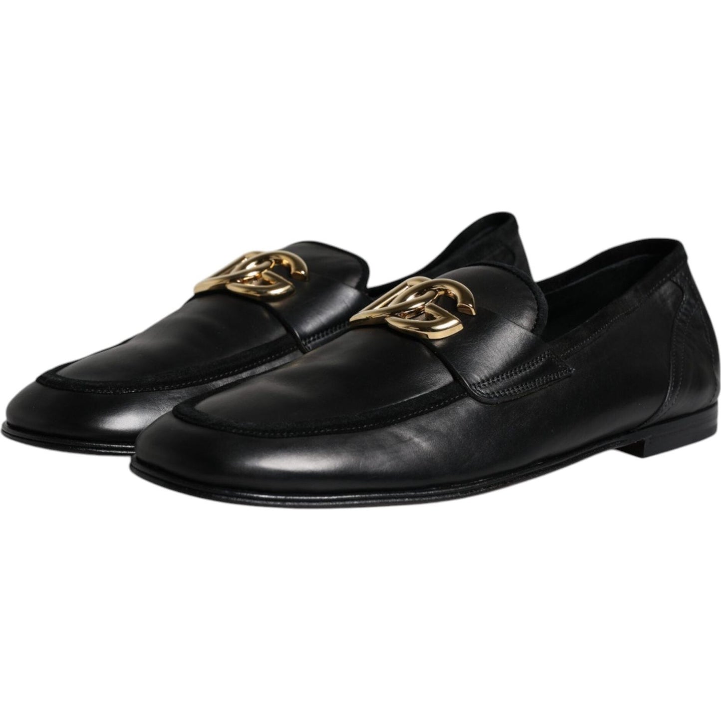 Dolce & Gabbana Black Leather Logo Slip On Loafers Shoes Dolce & Gabbana