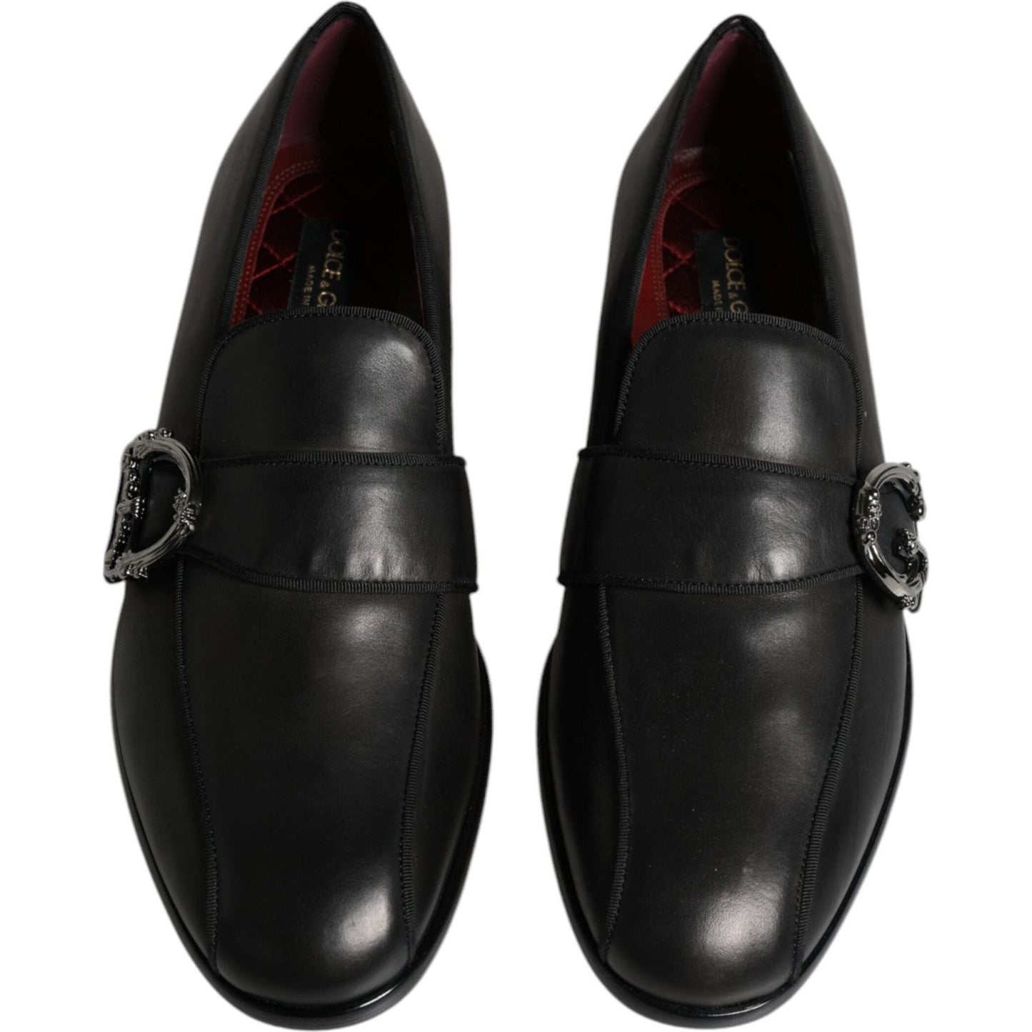 Dolce & Gabbana Black Leather Logo Slip On Men Loafers Shoes Dolce & Gabbana